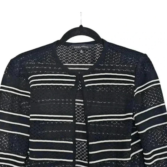 Ming Wang cardigan jacket blackk white stripes knit excellent Size S - Picture 3 of 7